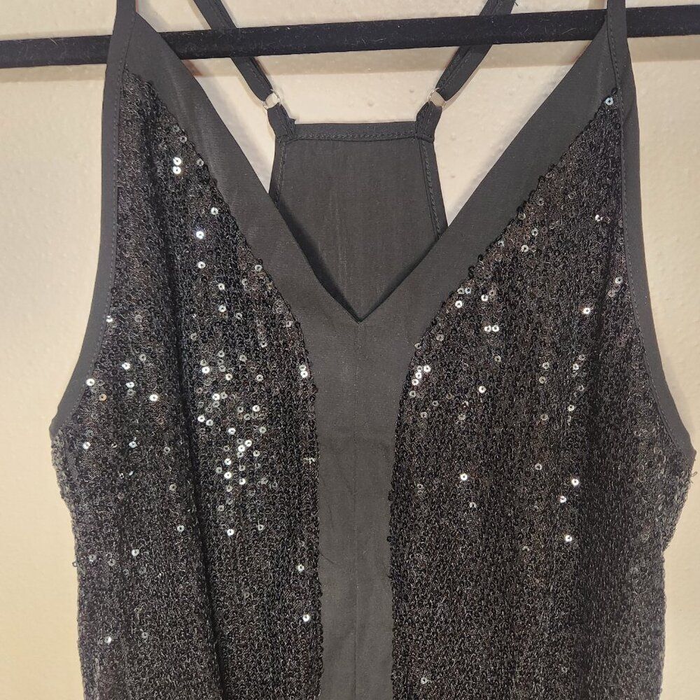 ❤️Sequin Tback Cami Womens Small Black Sequin Vneck Party Night Sparkle❤️ - Picture 9 of 12